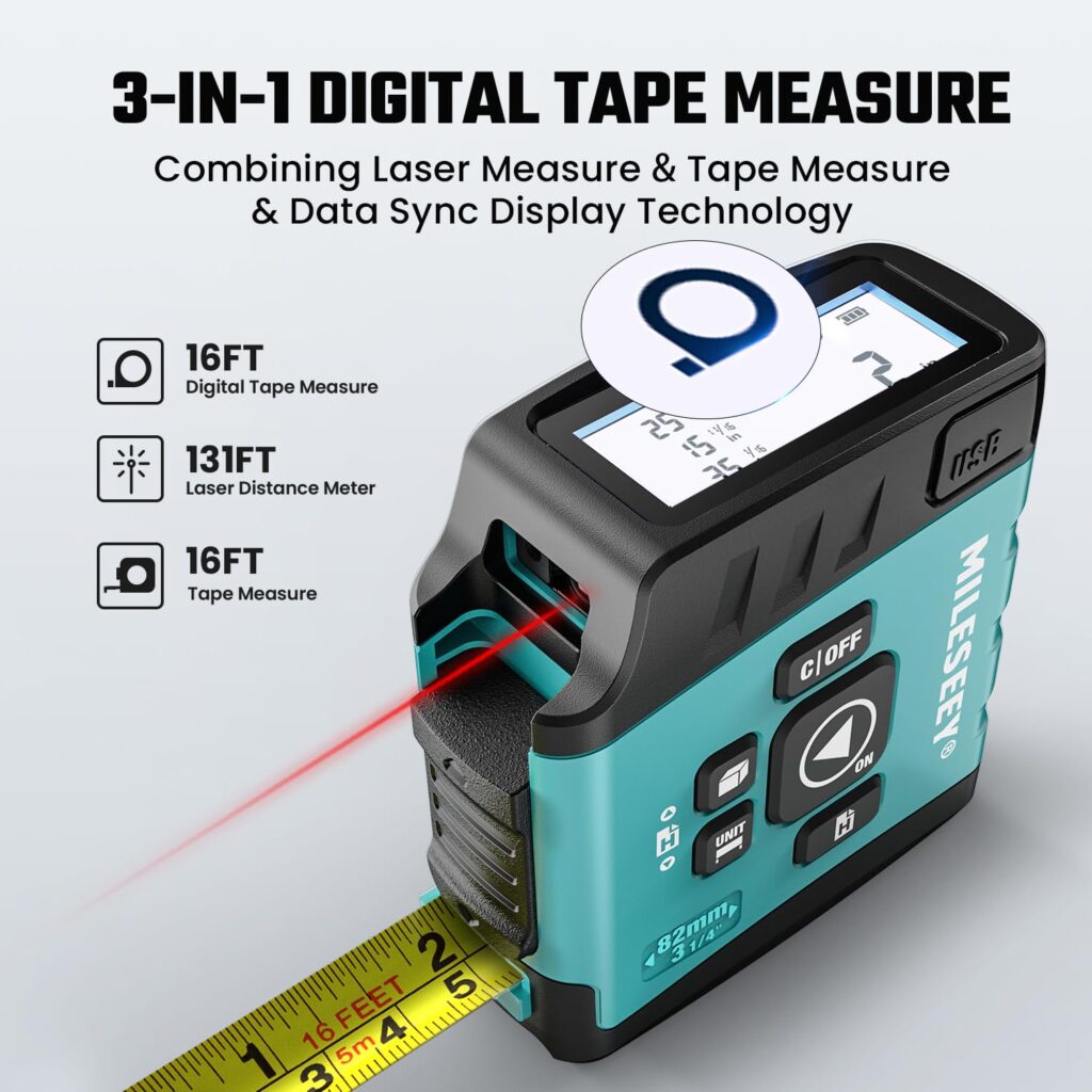 MiLESEEY DT20 Digital Laser Tape Measure,130FT Laser Measuring Tool,16FT Easy Read Digital Measuring Tape Retractable with Fractions,Rechargeable...