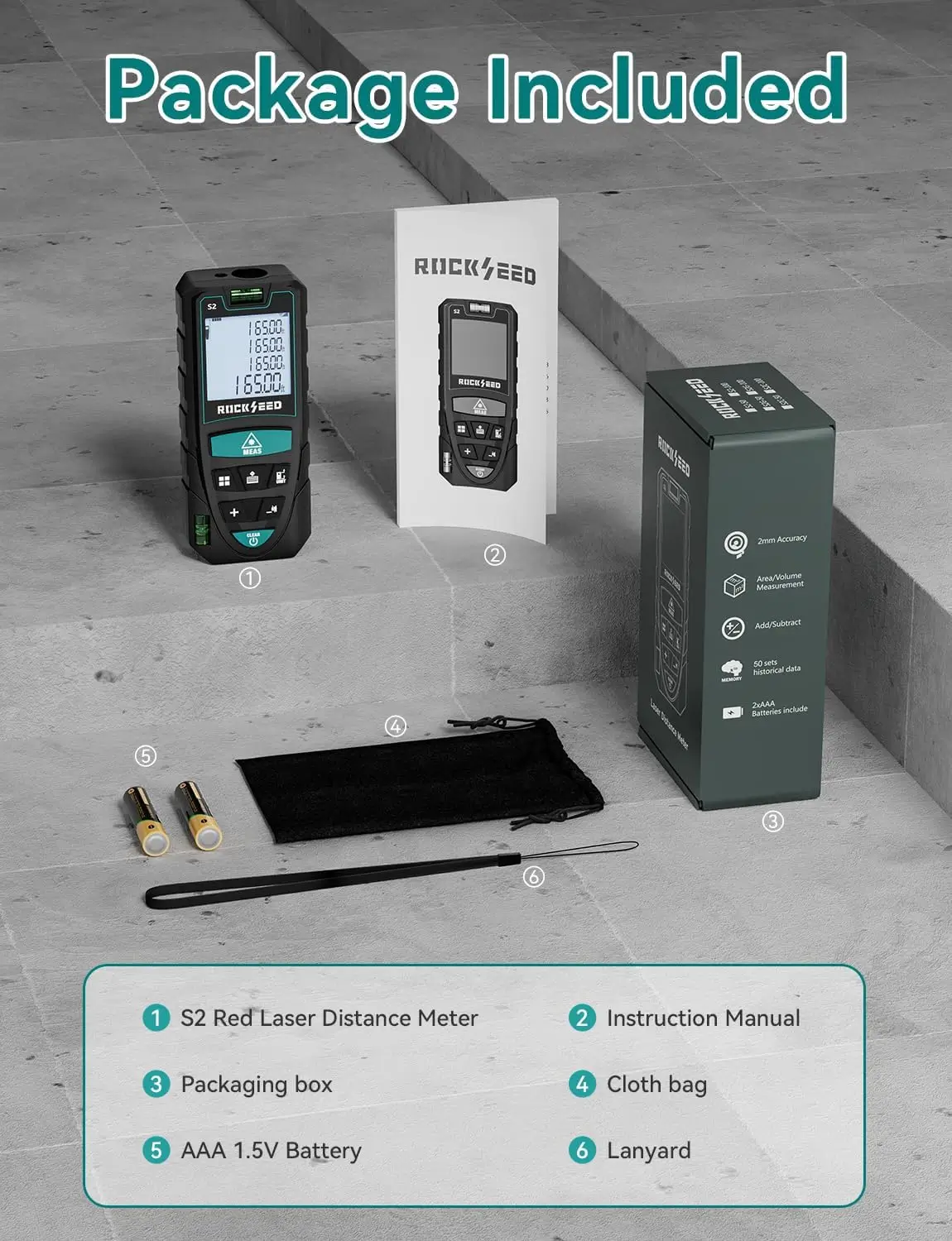 RockSeed S2-BT laser measure dual bubble levels close-up