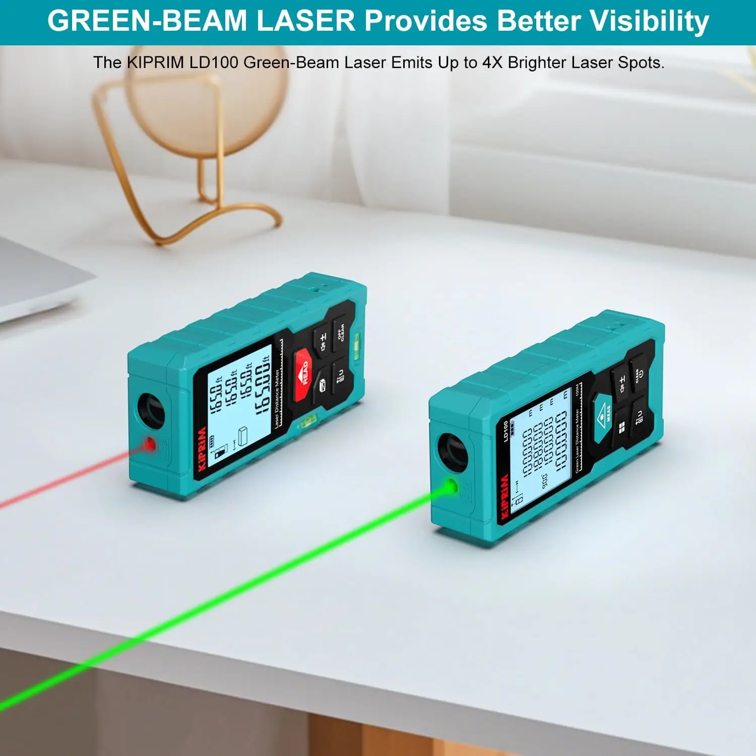 Kiprim LD100 laser measuring tape USB-C charging port and side view