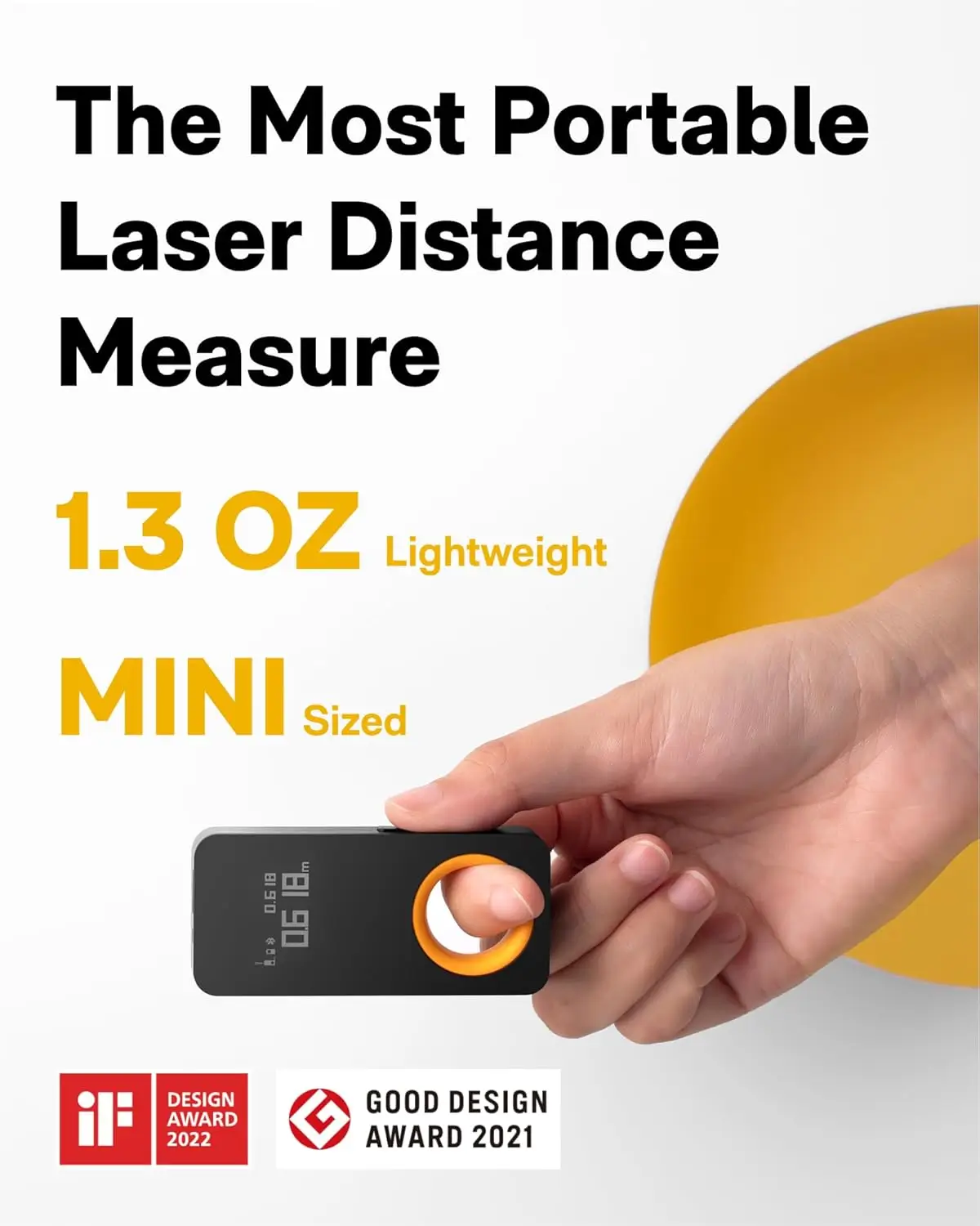 OLED display screen on the HOTO laser distance meter showing a measurement reading