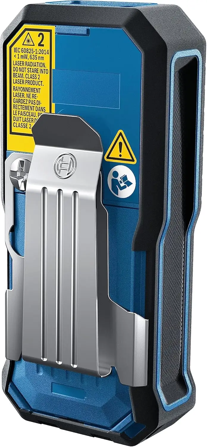 Bosch GLM165-22 unboxed with AA batteries, belt clip, and carrying pouch